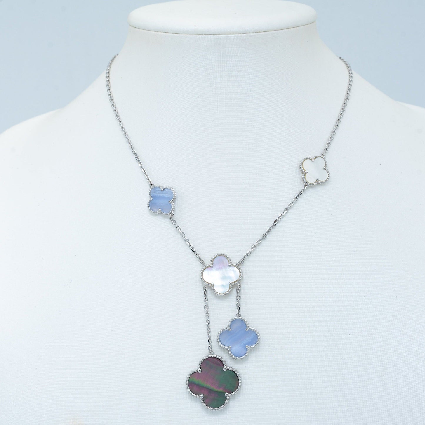 [AuraEcho Jewelry]CLOVER MOP CHALCEDONY NECKLACE SILVER 6 MOTIF