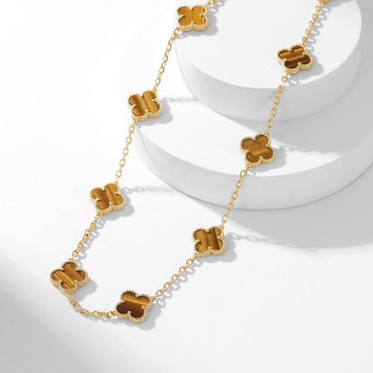 [AuraEcho Jewelry]CLOVER 10 MOTIFS TIGER EYE NECKLACE