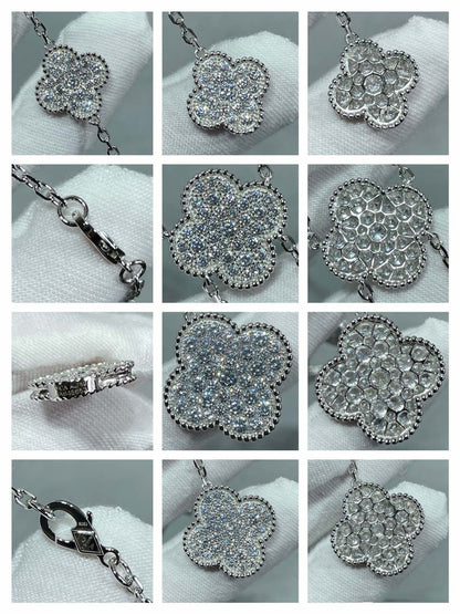[AuraEcho Jewelry]CLOVER 6 MOTIF DIAMOND PAVED NECKLACE
