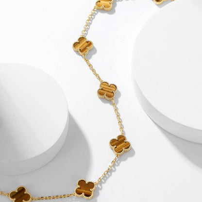 [AuraEcho Jewelry]CLOVER 10 MOTIFS TIGER EYE NECKLACE