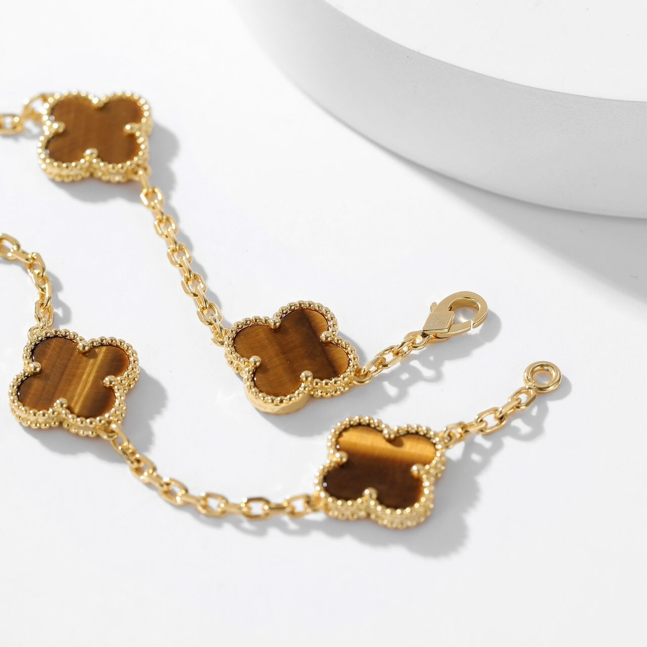 [AuraEcho Jewelry]CLOVER 10 MOTIFS TIGER EYE NECKLACE