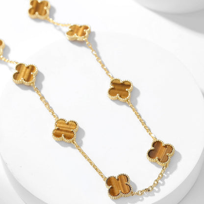 [AuraEcho Jewelry]CLOVER 10 MOTIFS TIGER EYE NECKLACE