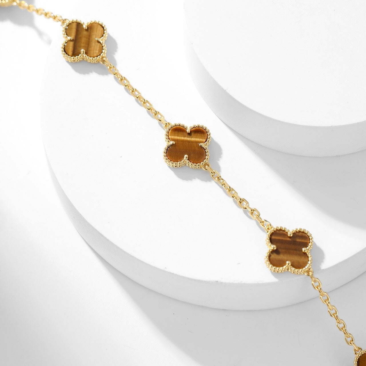 [AuraEcho Jewelry]CLOVER 10 MOTIFS TIGER EYE NECKLACE