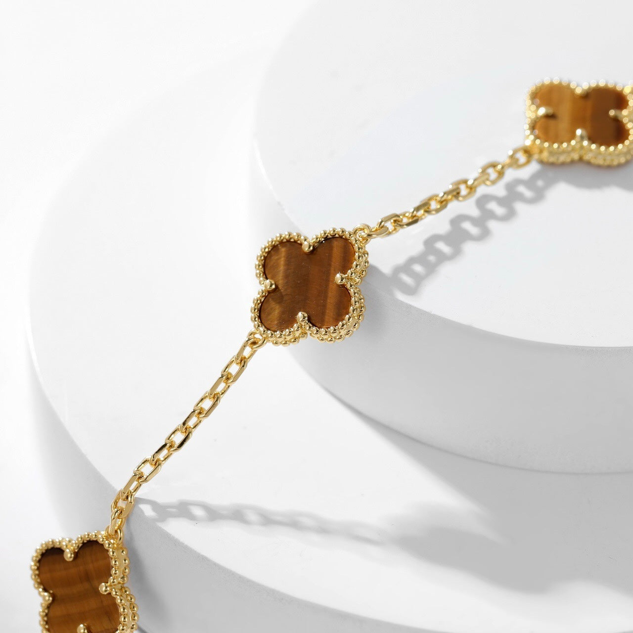 [AuraEcho Jewelry]CLOVER 10 MOTIFS TIGER EYE NECKLACE
